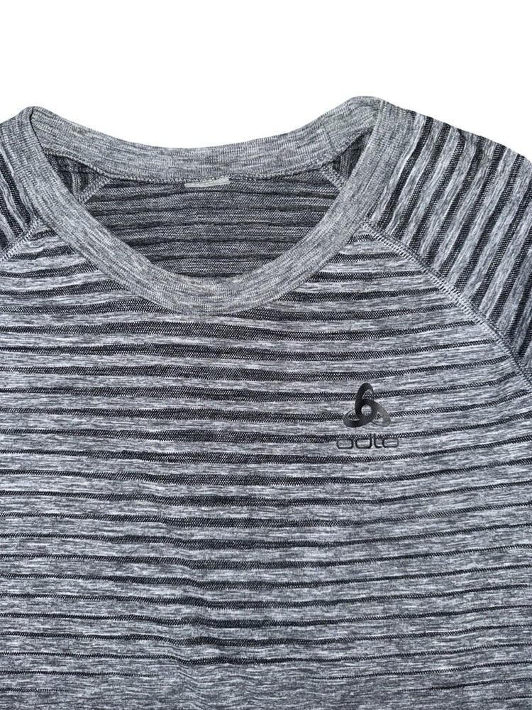 ODLO Base Layer Top Performance Light Fitted Long Sleeve Striped Gray Men’s sz L