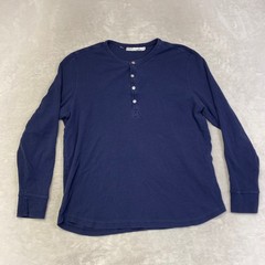 CRICQUET Men’s Navy Blue Waffle Knit Long Sleeve Henley Shirt XL Cotton Casual