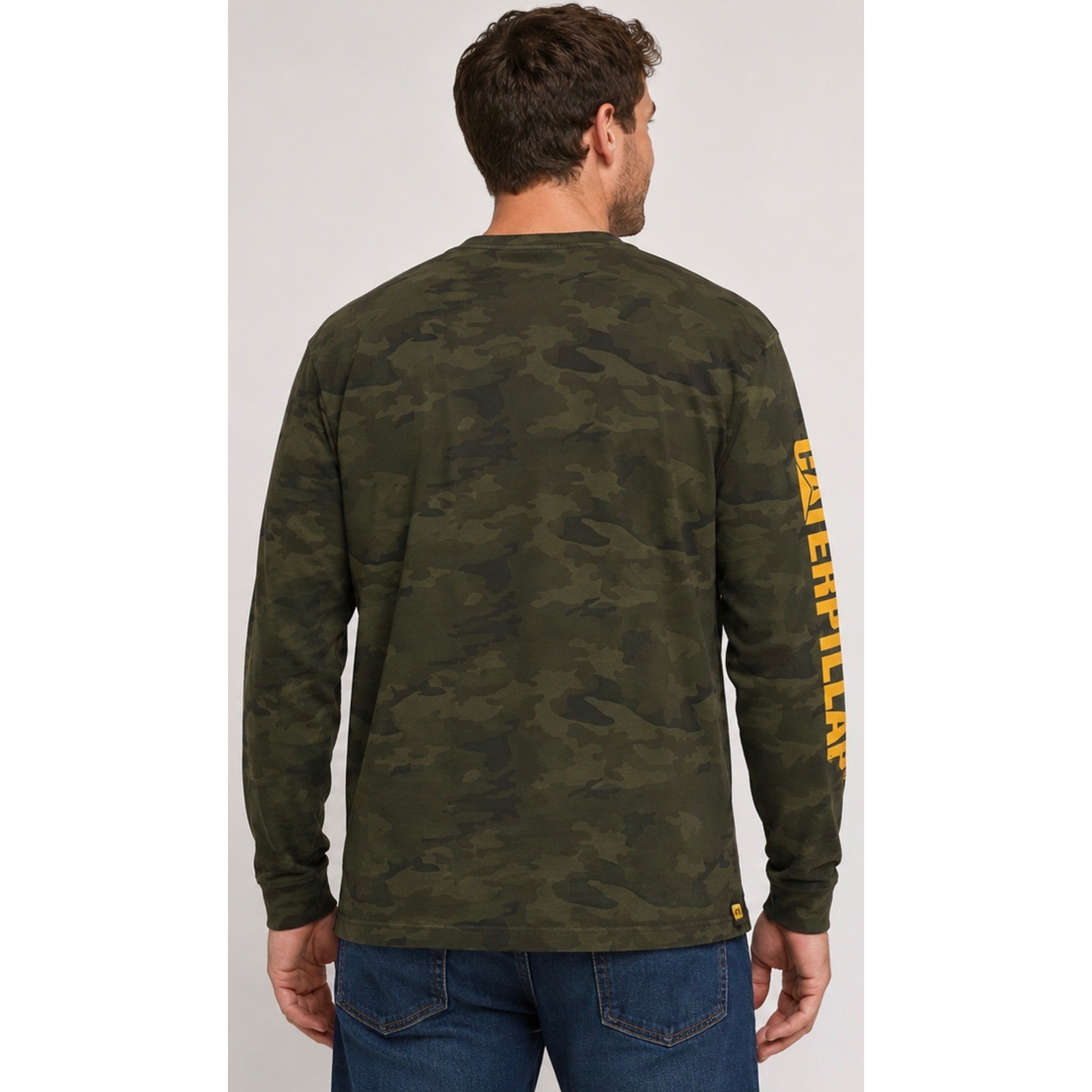 Caterpillar CAT Mens Camo Long Sleeve T-Shirt Green Camouflage Logo Size Large gallery