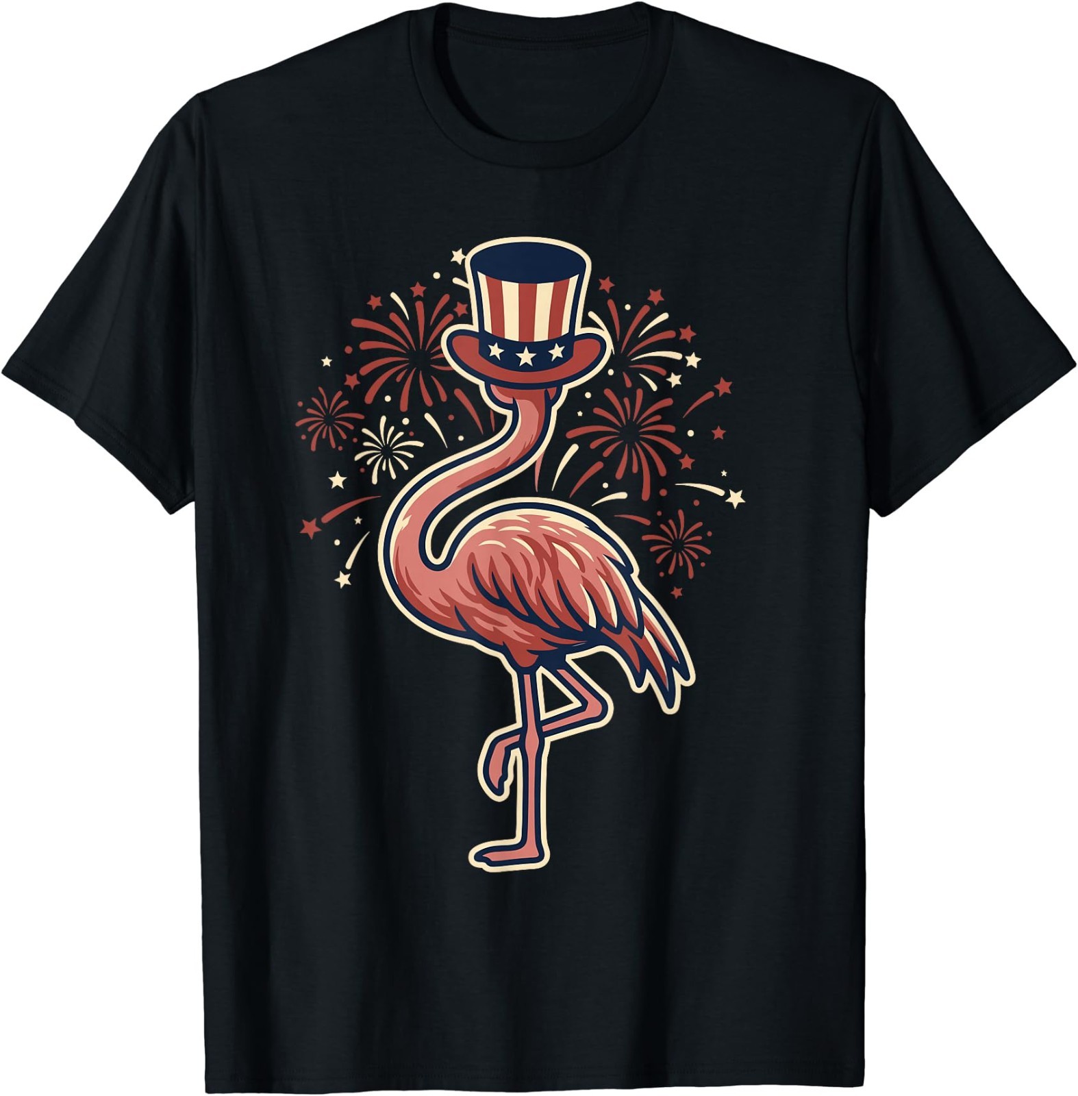 4th of July Flamingo Patriotic Top Hat Funny Fireworks USA T-Shirt gallery