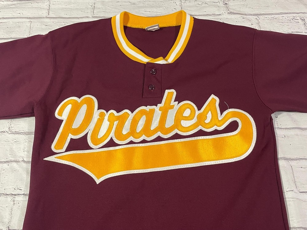vntg 70s 80s Pirates nylon henley collar baseball jersey shirt fits M emo grunge