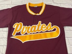 vntg 70s 80s Pirates nylon henley collar baseball jersey shirt fits M emo grunge