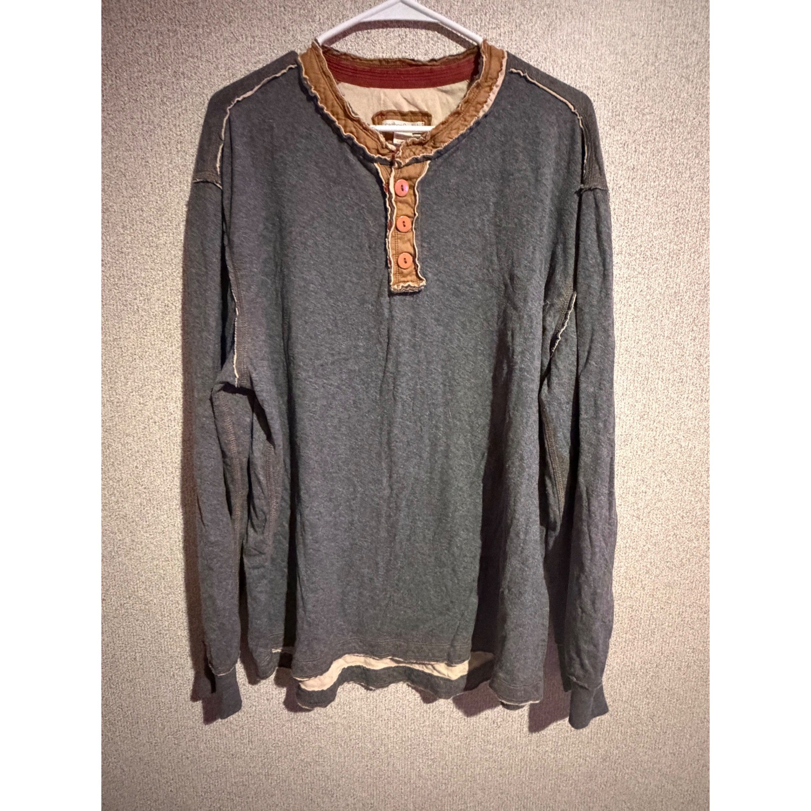 Carbon 2 Cobalt Mens XL Henley Shirt Gray Long Sleeve Raw Edge Cotton RN 129641 gallery