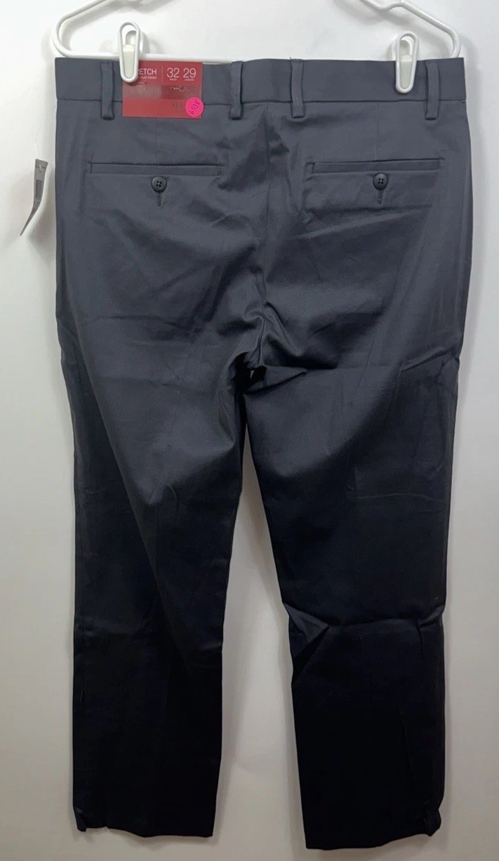 NWT Alfani Men’s 32 X 29 Gray Stretch Slim Fit Flat Front Dress Pants $60 gallery