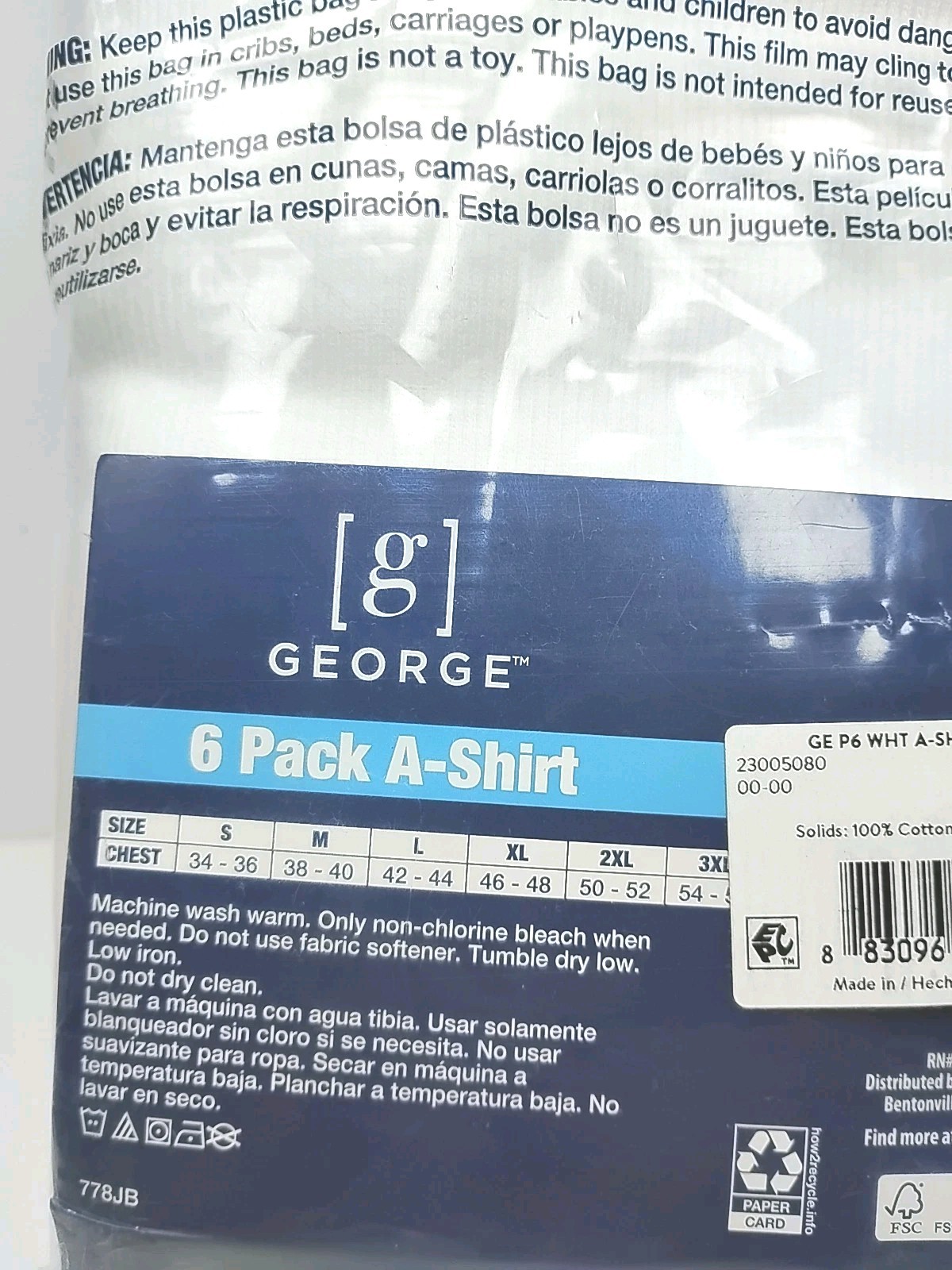 George Men's A-Shirts, 6-Pack, White, Size Small (34-36" Chest) New In Package gallery