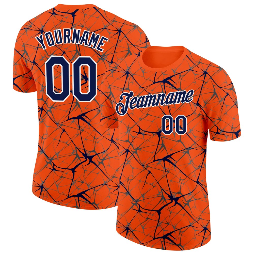 Custom Orange Navy Abstract Crackle Sports Tee Personalized Jersey Gift