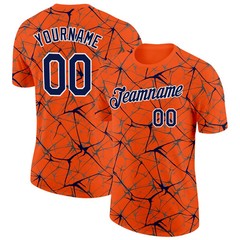 Custom Orange Navy Abstract Crackle Sports Tee Personalized Jersey Gift