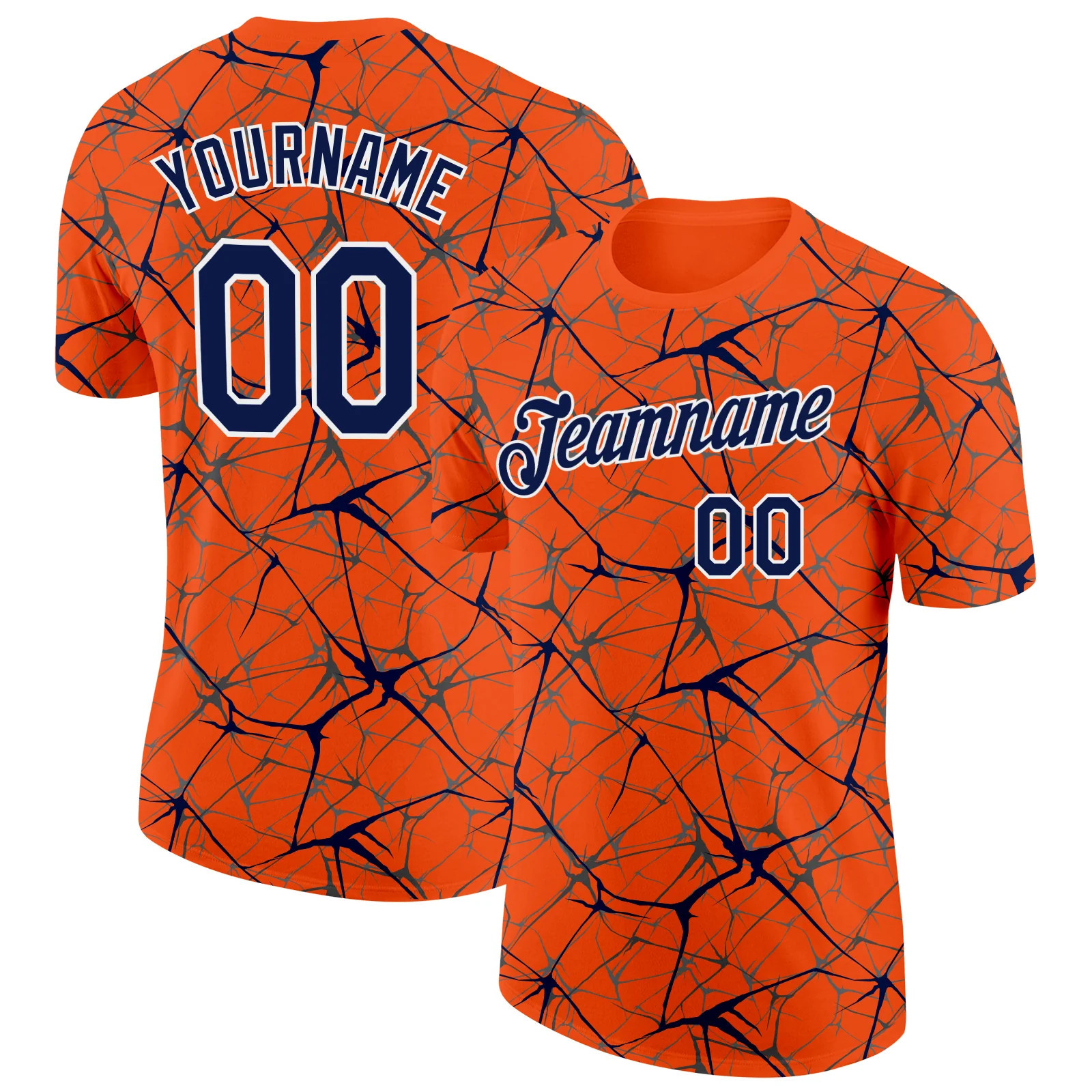 Custom Orange Navy Abstract Crackle Sports Tee Personalized Jersey Gift