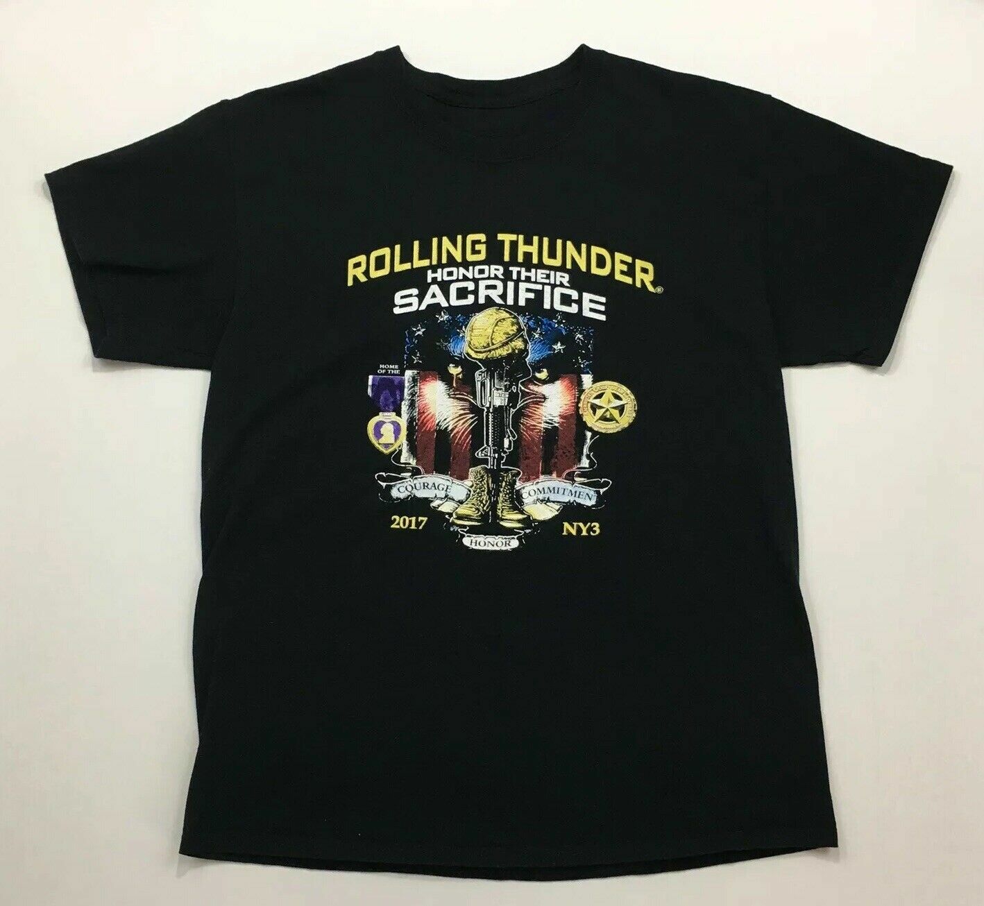 Rolling Thunder POW MIA Black Mens Graphic Tshirt Honor Their Sacrifice Size L gallery