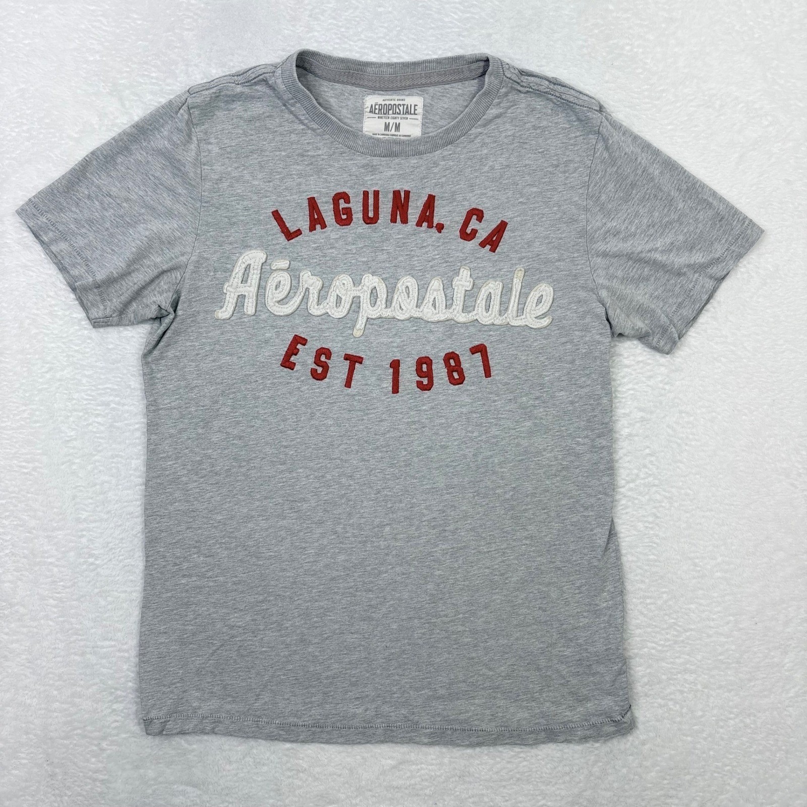 Aeropostale Mens Laguna CA Graphic T-Shirt Gray Medium Y2K Patches READ gallery