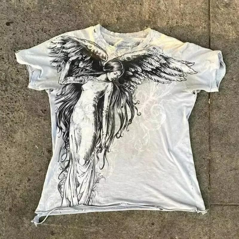 Classic Y2k Gothic Style T-shirt Print Oversized T Shirt High Street Shirts gallery
