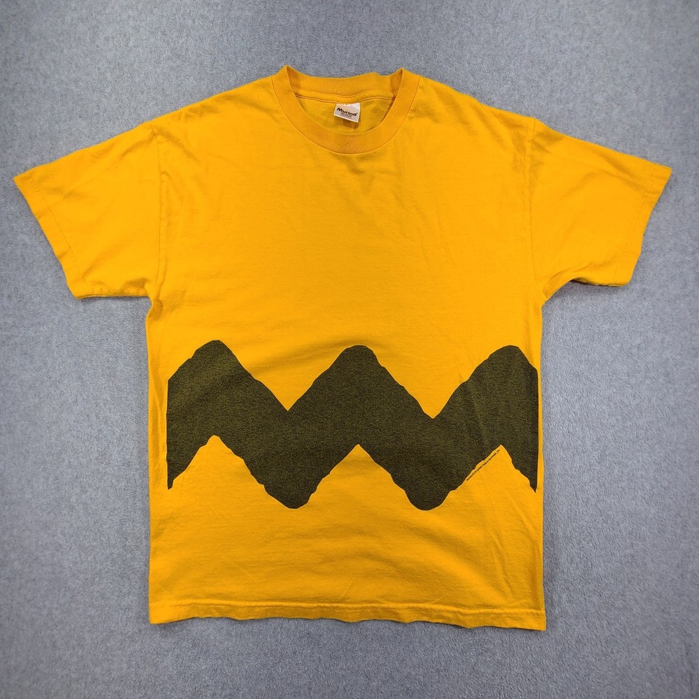 Vintage Charlie Brown Peanuts Zig Zag Shirt Large Yellow Made In USA Murina Tag