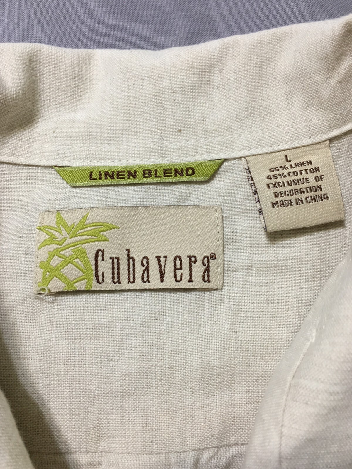 Mens Cubavera Sz L Beige Linen Blend Caribbean Button Up Shirt Great Details VGC gallery