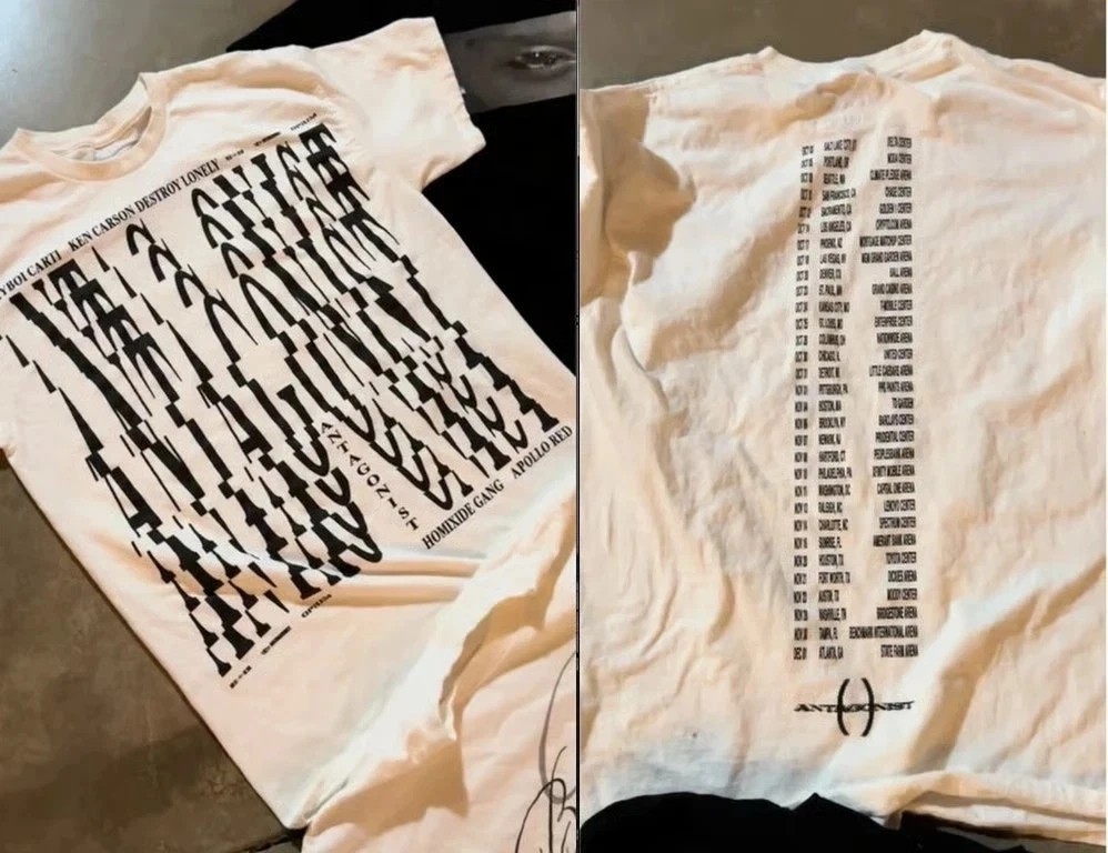 Playboi Carti Antagonist 2. Tour 2025 short sleeve white 2 side shirt Reprint gallery