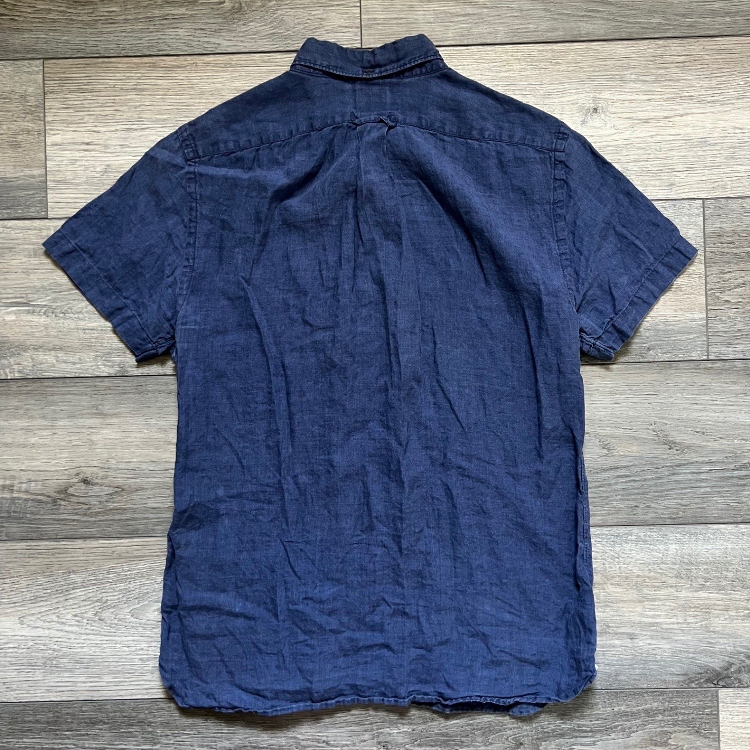 Todd Snyder Men's M Navy Blue Linen Short Sleeve Button Shirt Camp gallery