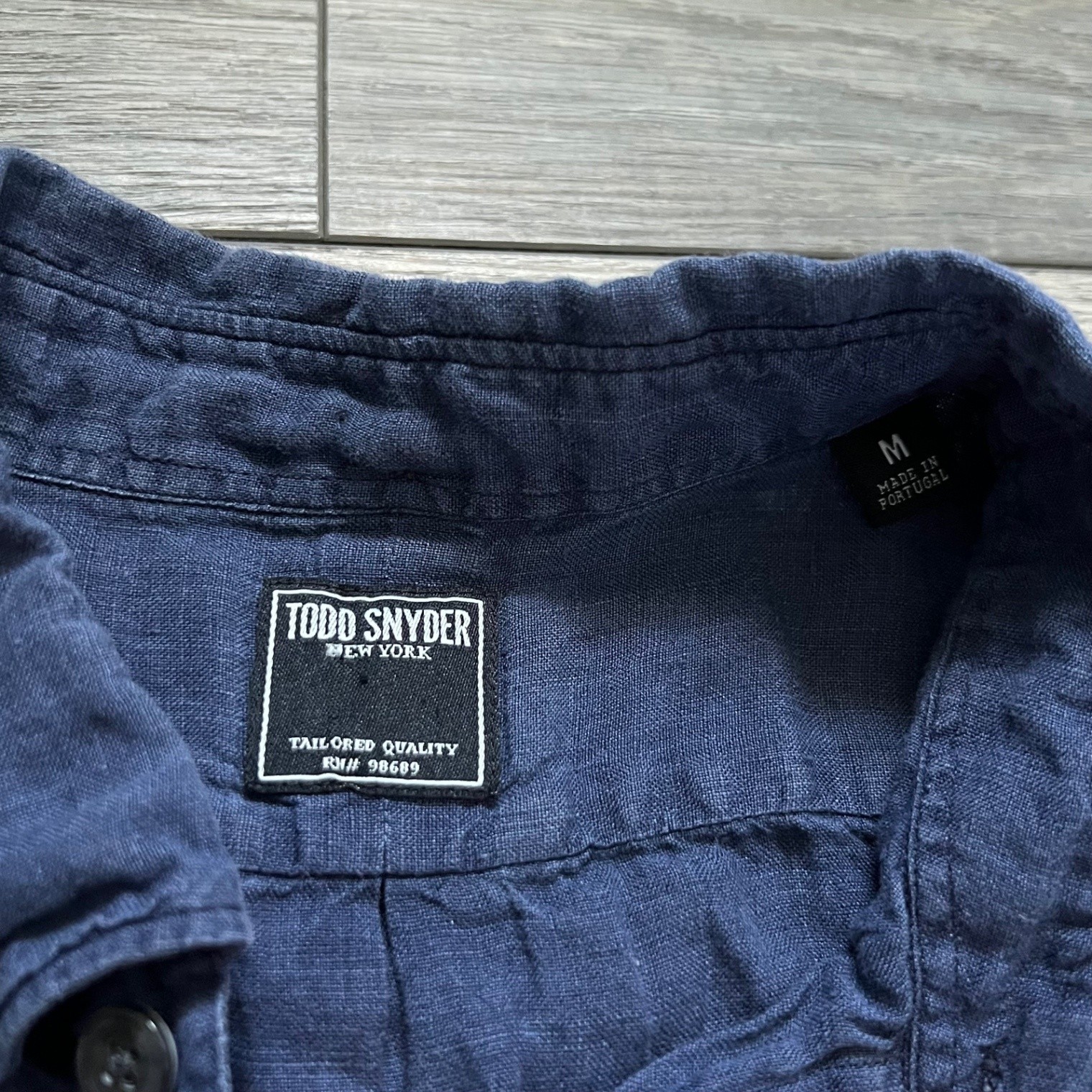 Todd Snyder Men's M Navy Blue Linen Short Sleeve Button Shirt Camp gallery