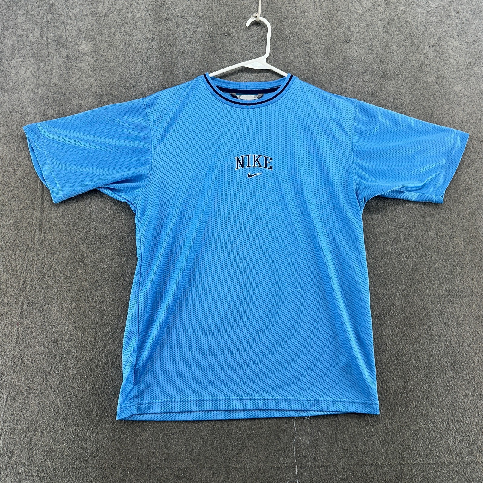 VTG Nike Jersey Mens S Blue Swoosh Logo Graphic Spellout Print Activewear Y2K gallery