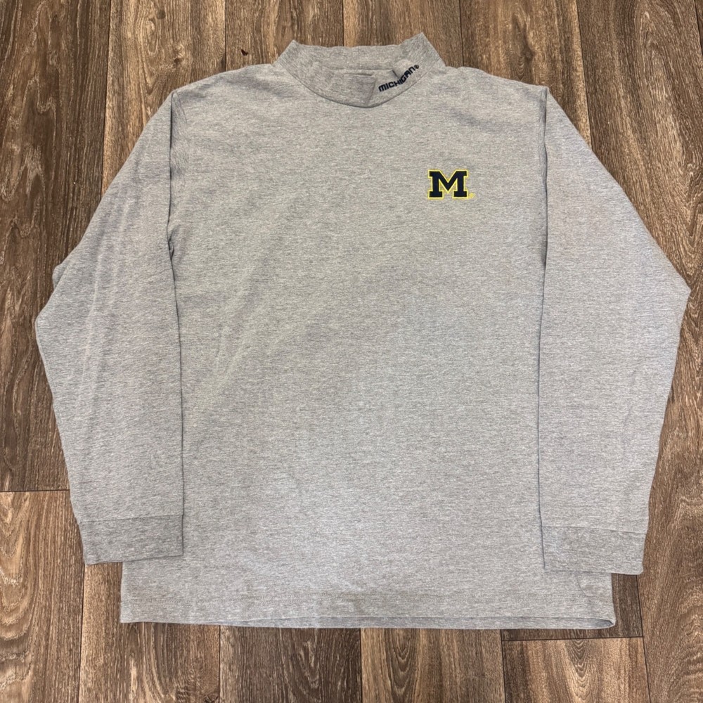 VTG Colosseum Michigan Wolverines Mock Neck Shirt Men’s XL Gray Y2K Sportswear