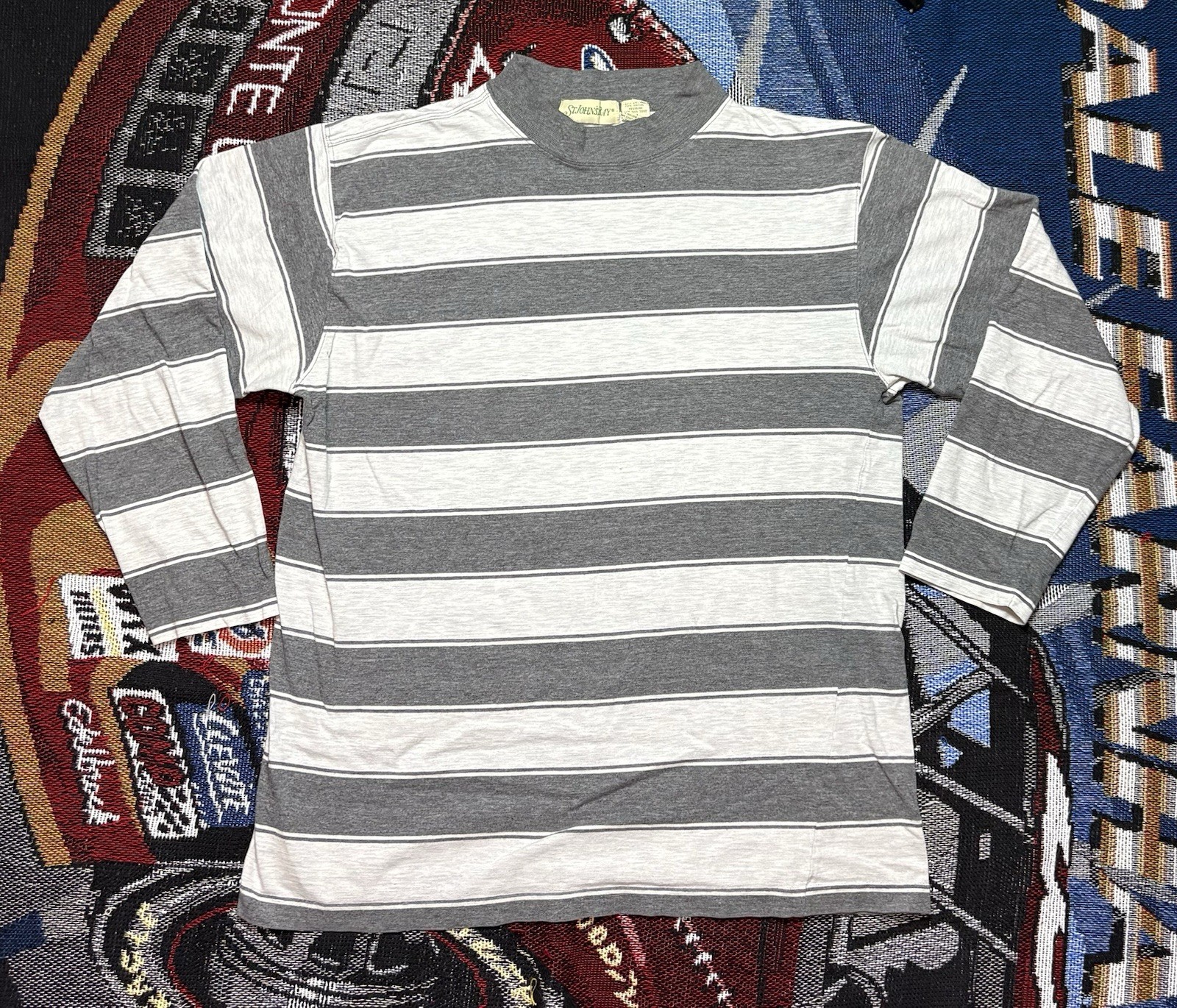 Vintage St Johns Bay Shirt Striped Gray White Long Sleeve Medium Y2K Grunge gallery