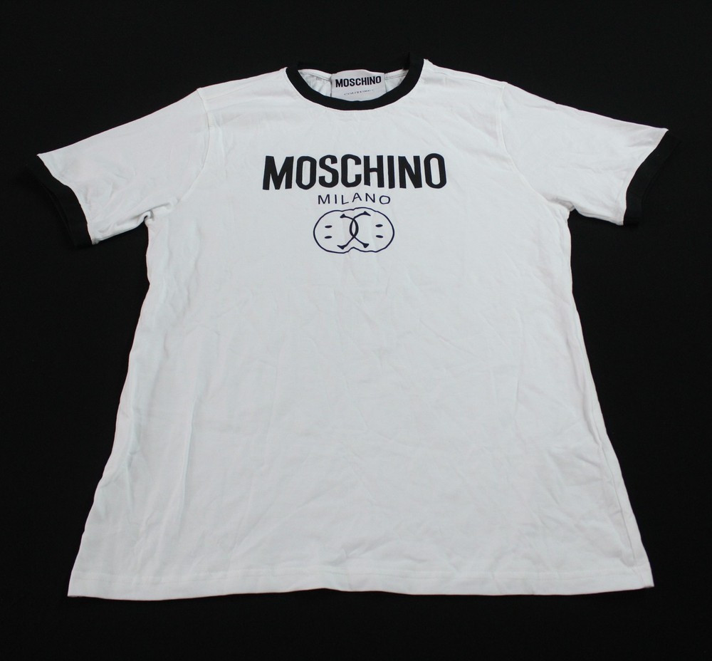 Moschino Couture Men’s Smiley Graphic Short Sleeve Ringer Tee LB3 White Size 36