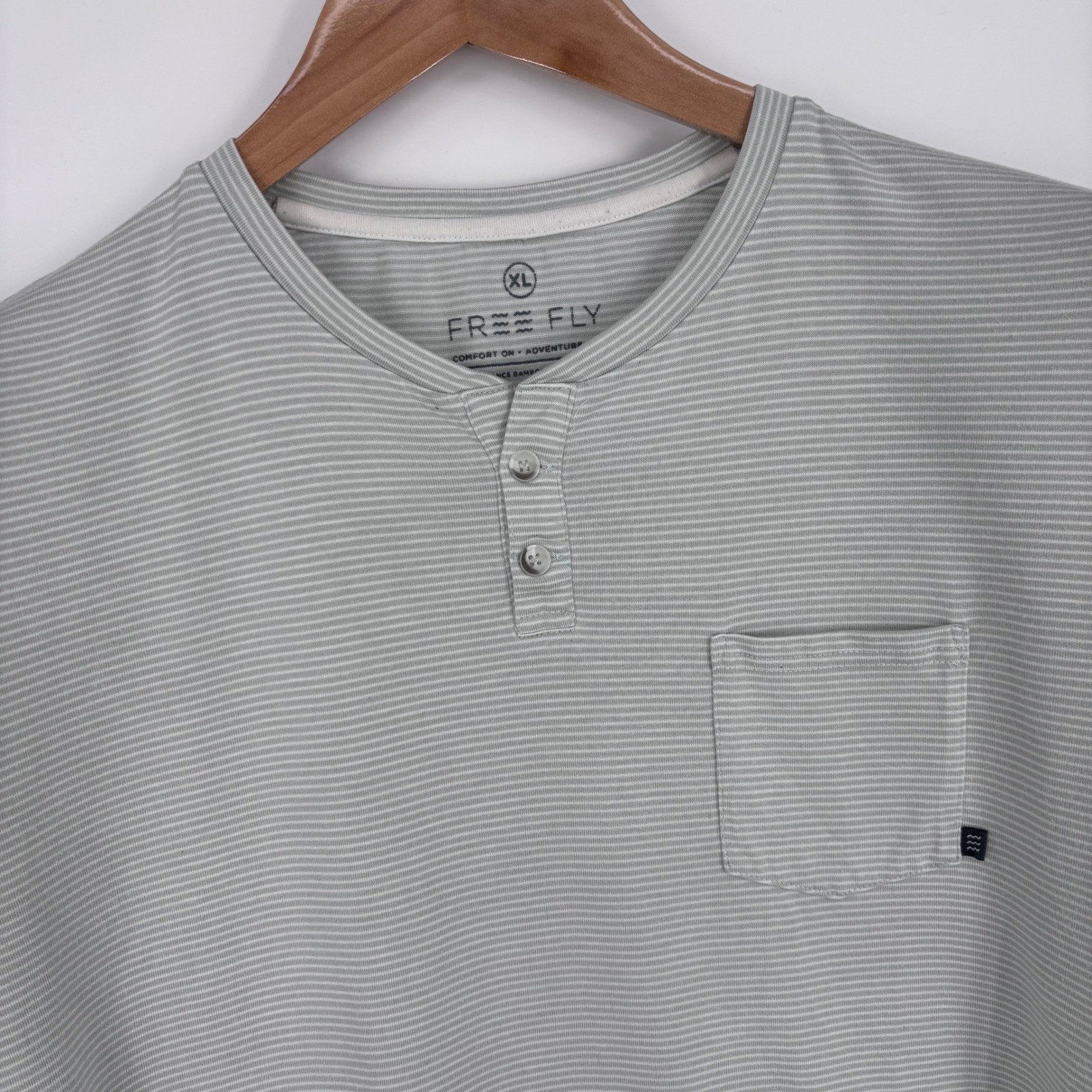 Free Fly Henley Shirt Mens XL Gray Striped Bamboo Performance Short Sleeve