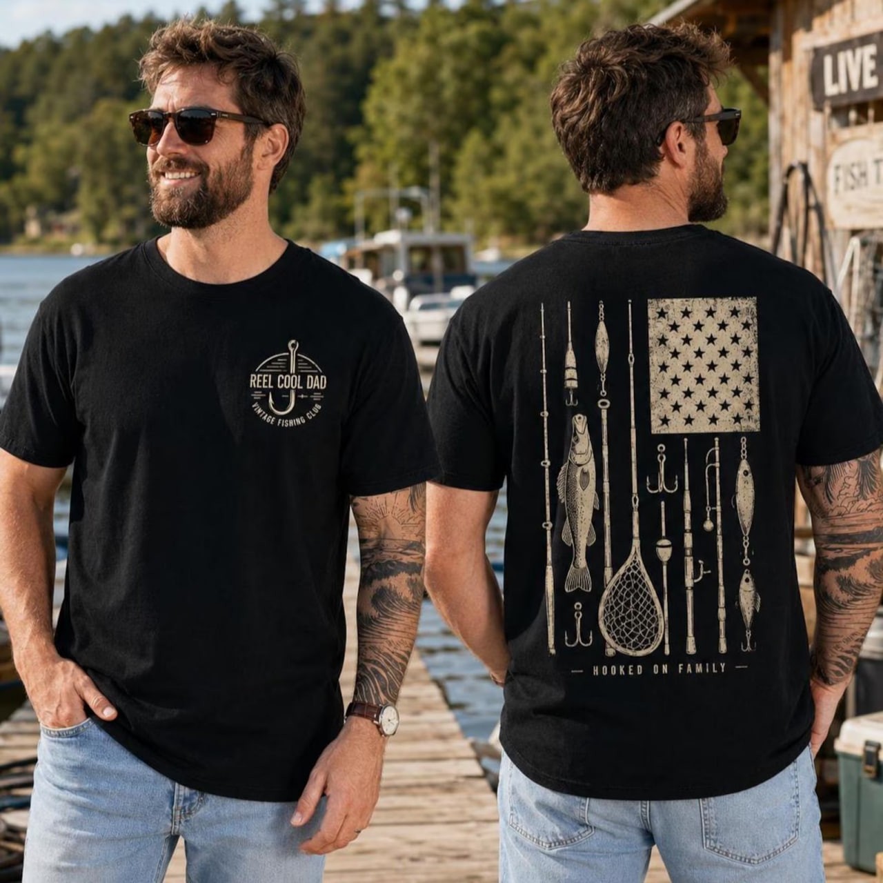Fishing Dad Graphic 2 Sides Unisex T-Shirt, Reel Cool Dad T-Shirt, Fishing Tee gallery