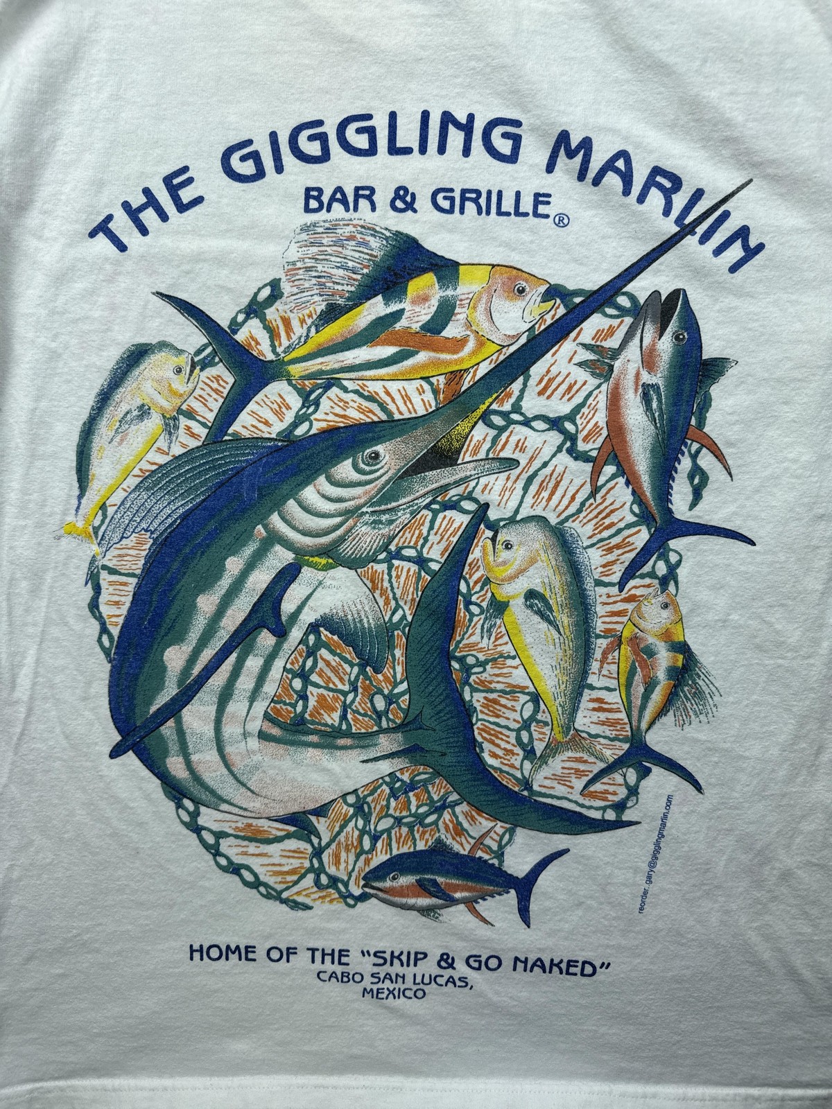 The Giggling Marlin Shirt Mens L White Marlin Fish Back Graphic Cabo Mexico gallery
