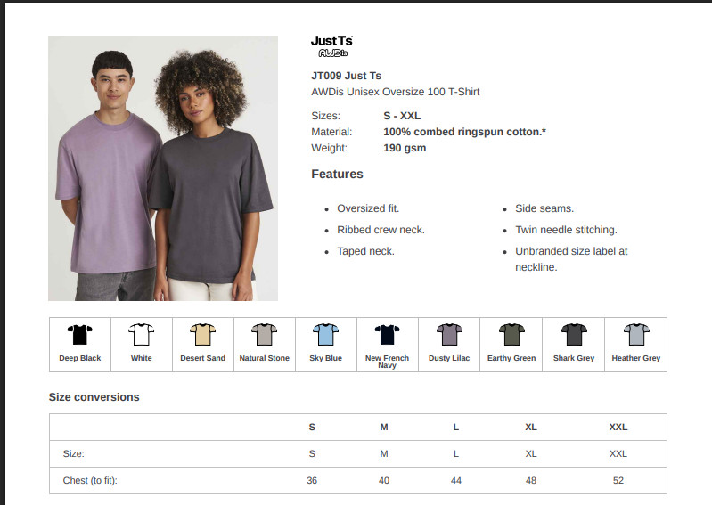 AWDis Unisex Oversize 100 T Shirt Crew Neck Ringspun Cotton Oversized Fit T Top gallery