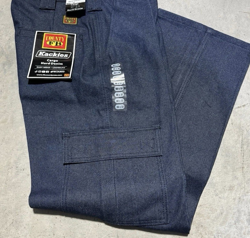 SEND OFFERS, FB County Kackies Pant Pants Blue Denim Cargo work Side Pocket