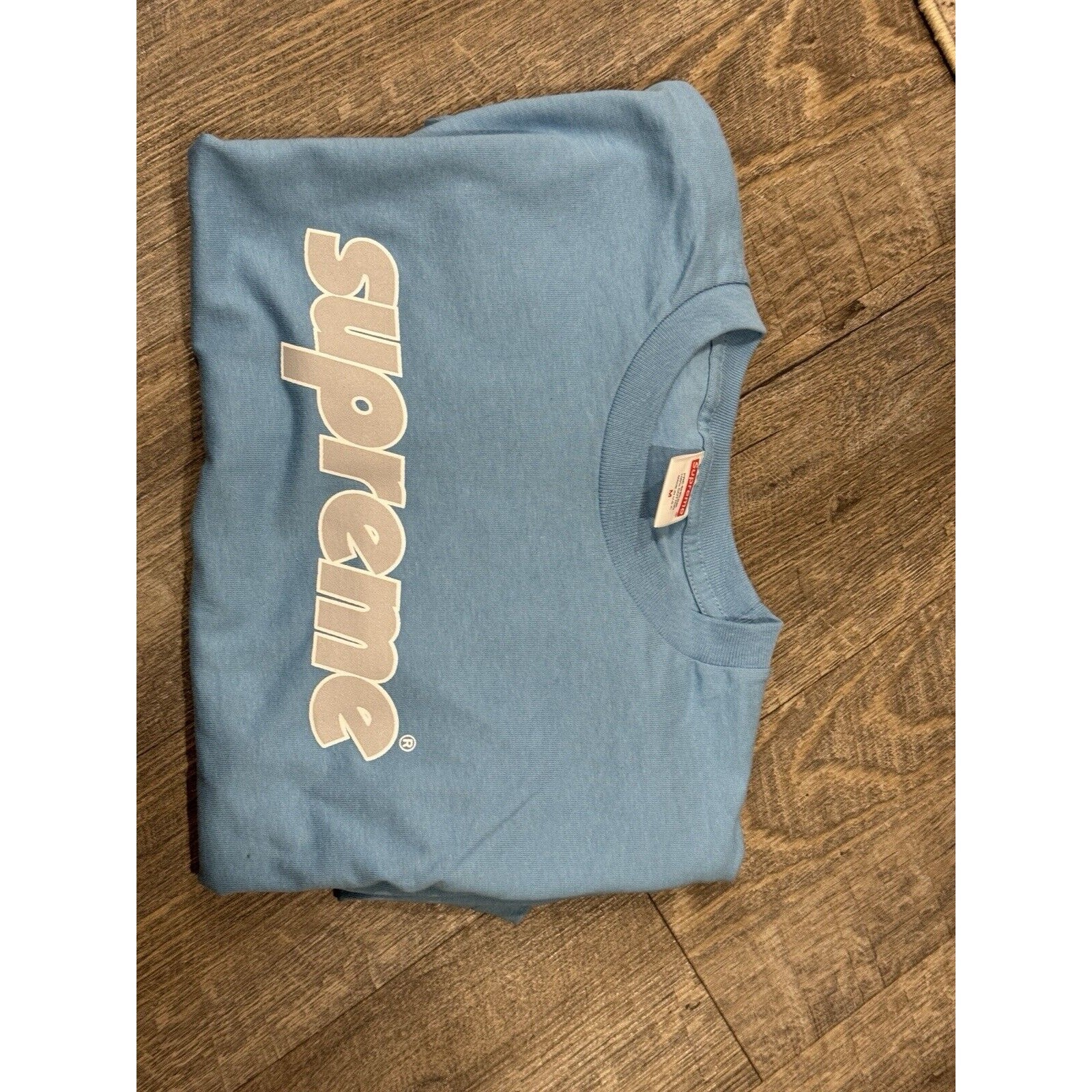 SUPREME Pinline Logo Tee Short T-Shirt Sleeve Shirt in Blue Medium gallery