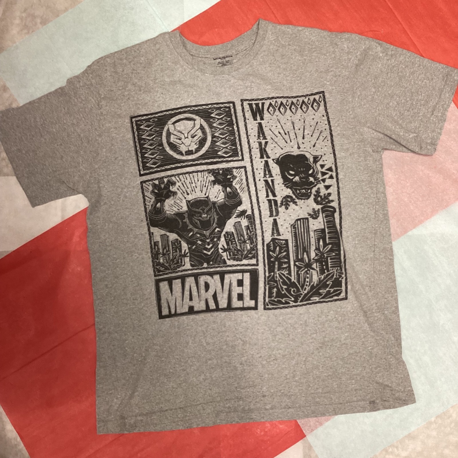 Black Panther Wakanda Gray Black Graphic T-Shirt Marvel L