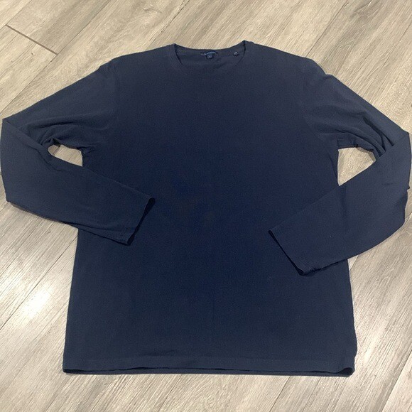 Patrick Assaraf Deep Navy Pima Cotton Stretch Long Sleeve T-Shirt size L gallery