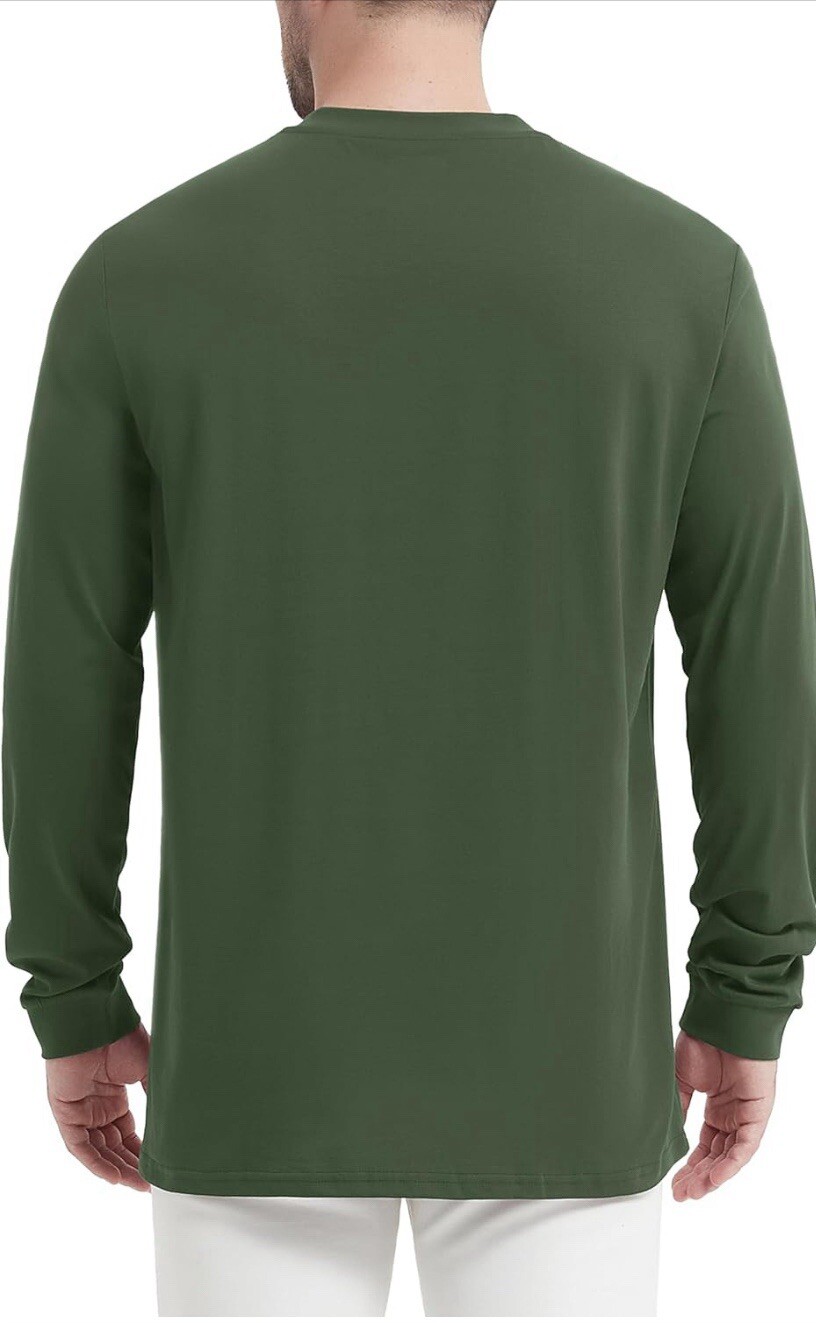 MAGCOMSEN Mens Henley Long Sleeve Casual Shirts Cotton Pocket Army Green Size M gallery