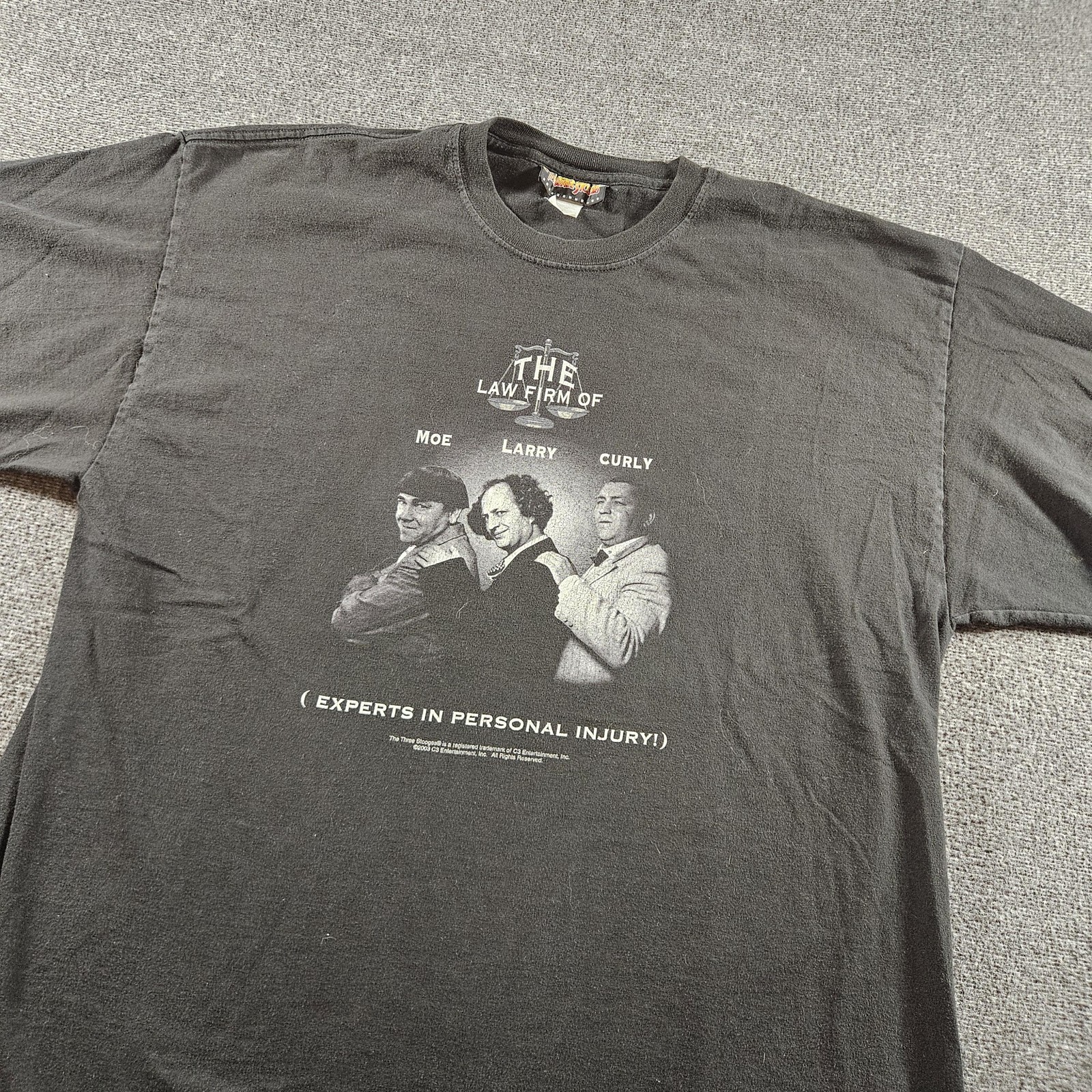 Vintage The Three Stooges Law Firm Experts In Personal Injury Black T-Shirt XL gallery