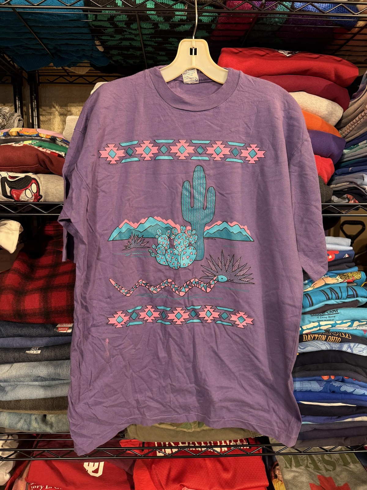Vintage Hering Shirt Mens XL Purple Southwestern Cactus Snake Desert Graphic Tee gallery