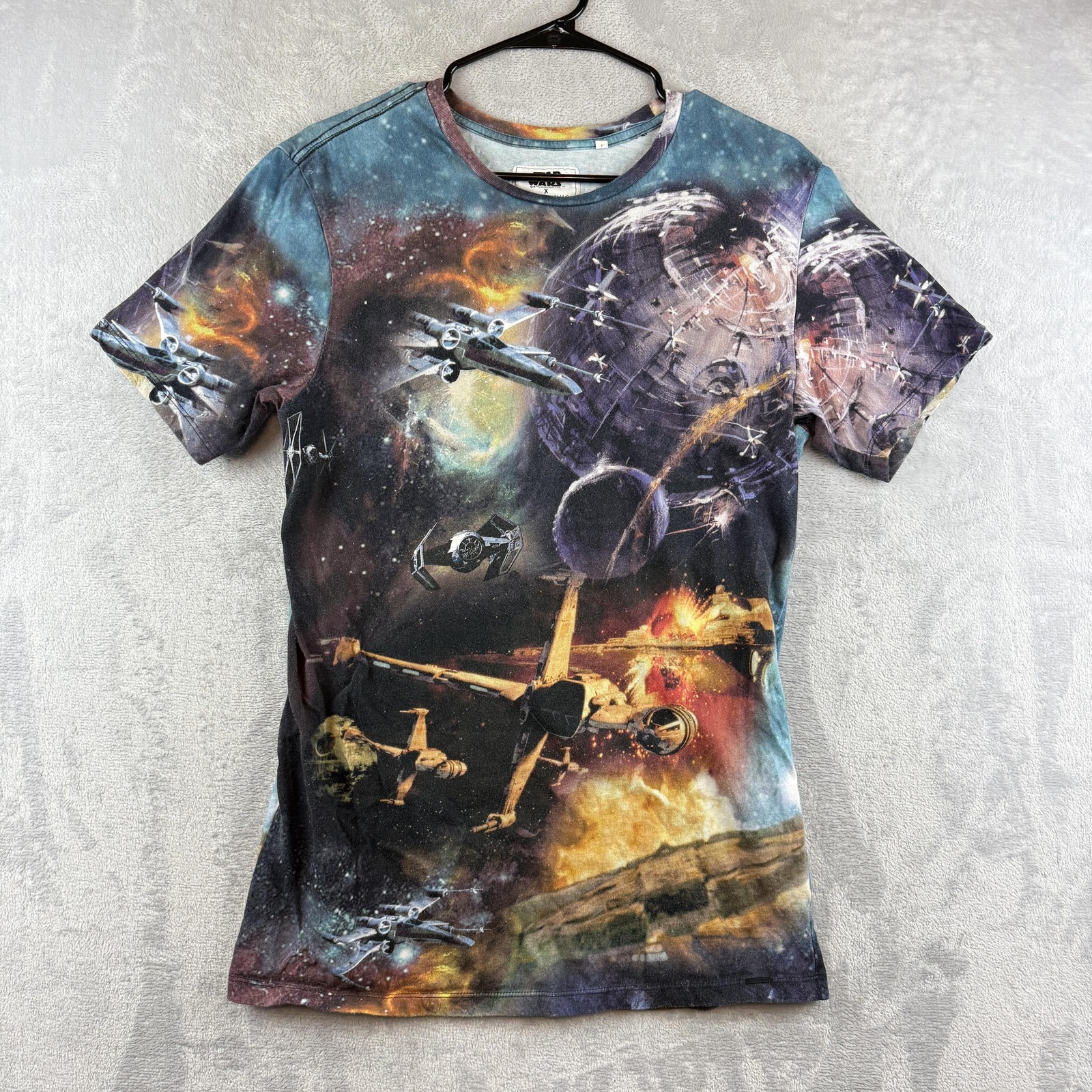 Star Wars Shirt Mens Large Multicolor On The Byas Death Star All Over Print Tee gallery