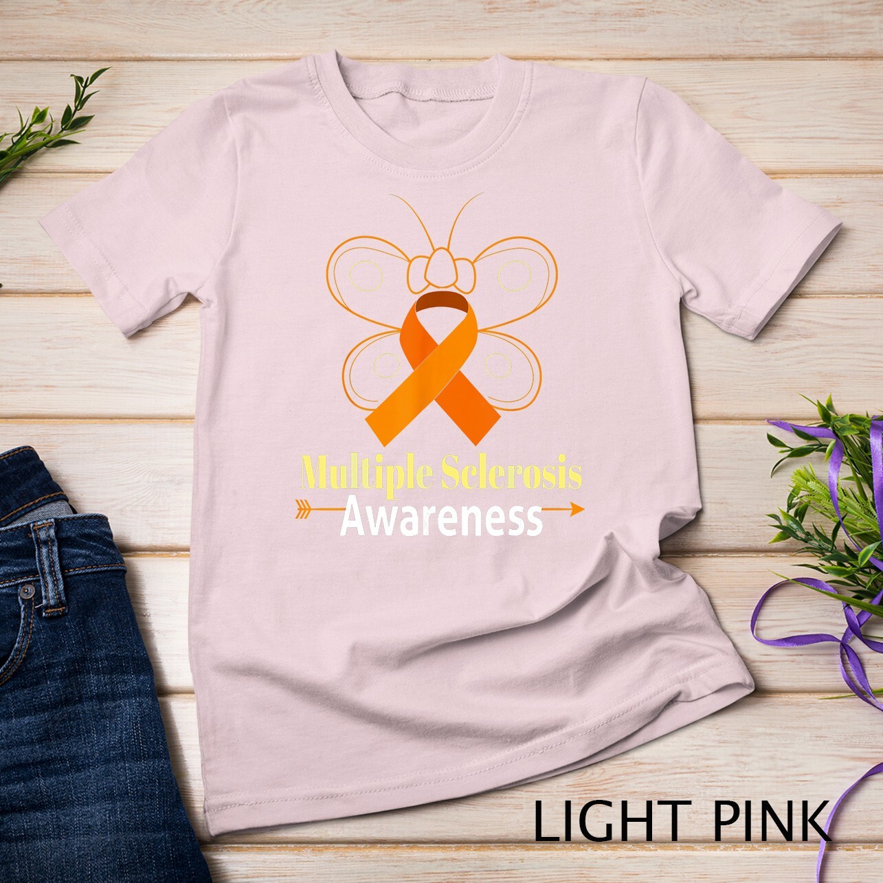 Butterfly Orange Ribbon Multiple Sclerosis Awareness Unisex T-shirt gallery