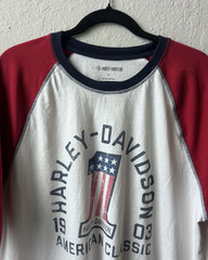 Vintage 2000s/ Y2K Men’s Harley Davidson Red, White, Blue Graphic Tee (Size: XL)