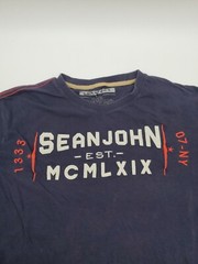 Sean John Large Blue Graphics Men Patch Logo Men Shirt.#47376