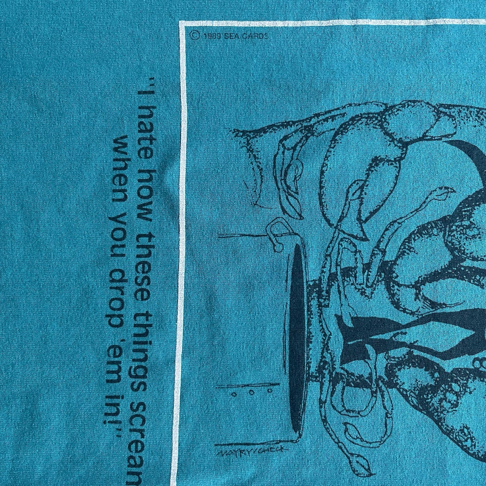 1989 Diver Lobster Funny Graphic T-Shirt Aqua Blue Scuba Diving Ocean Size Large gallery