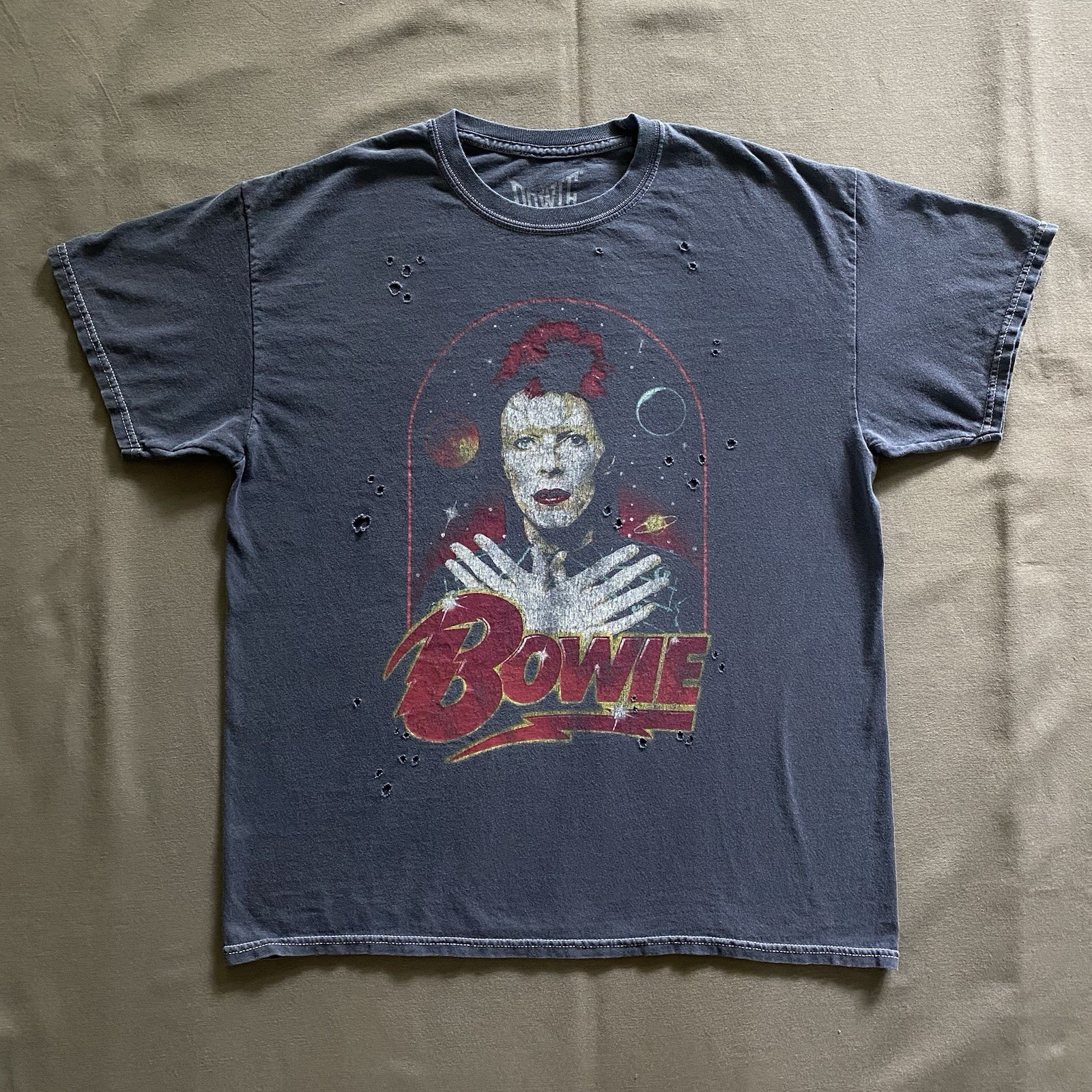 2020s Goodie Two Sleeves David Bowie T Shirt Mens M/L Blue Retro Music Thrash