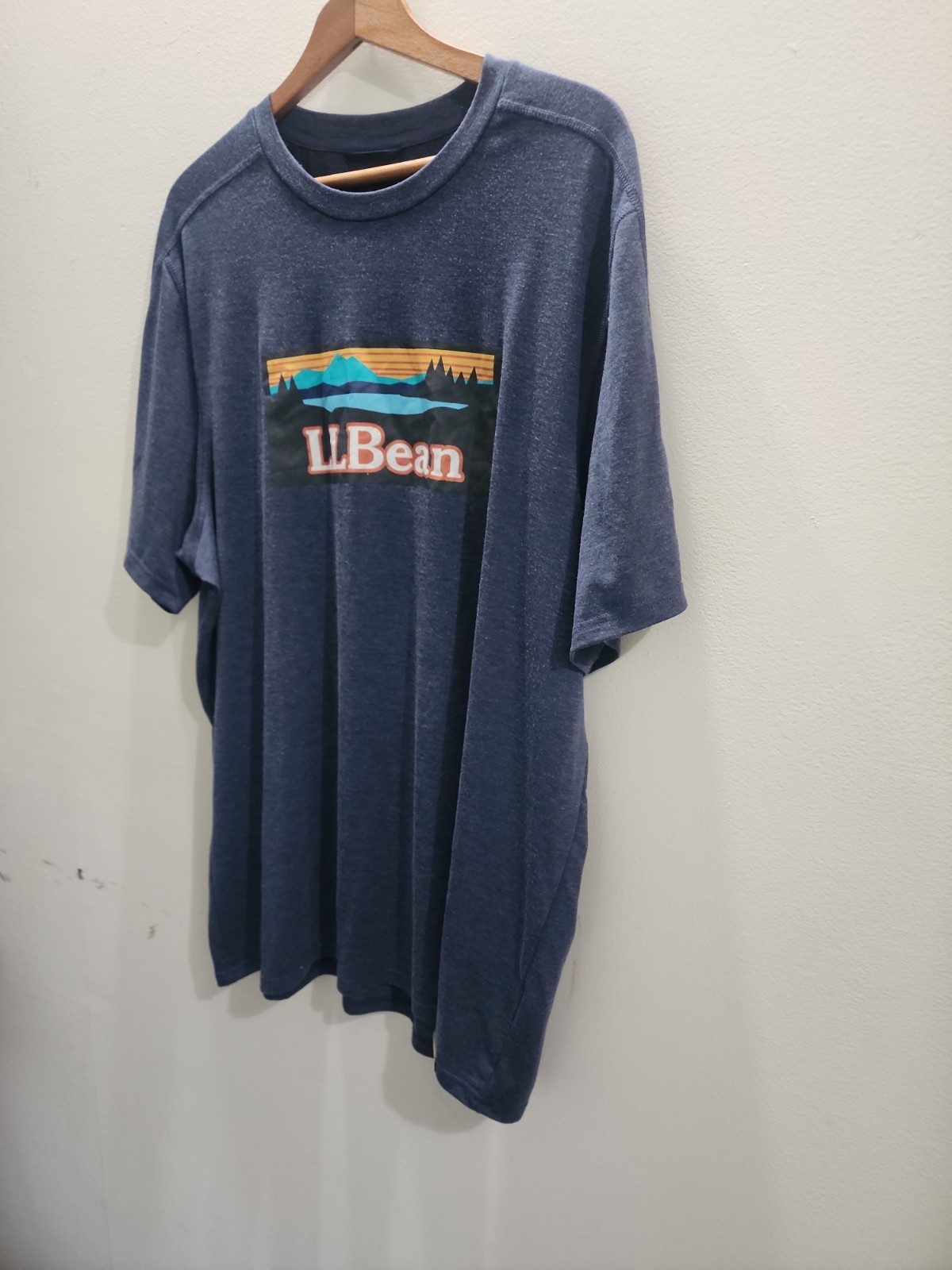 LL Bean Graphic Tee Shirt Mens XLT Navy Blue Sunset Mountain Logo Short Sleeve gallery