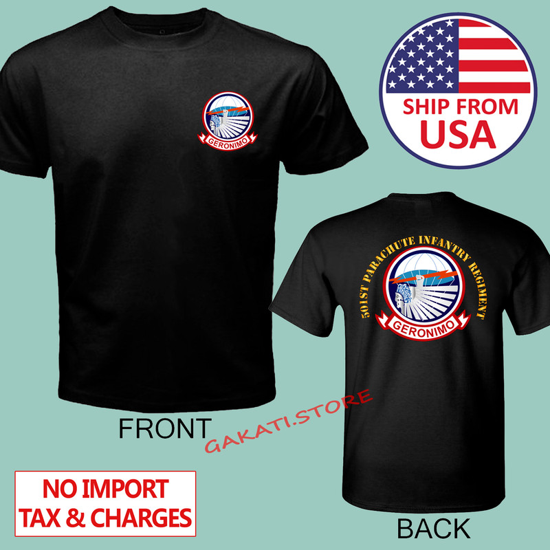 Geronimo 501st Airborne Parachute Infantry Military Men’s Black Size S to 5XL