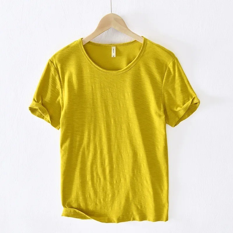 Men's Raw Edge T-Shirt 100% Cotton Retro Slim Fit Casual O-Neck Lightweight Tee gallery