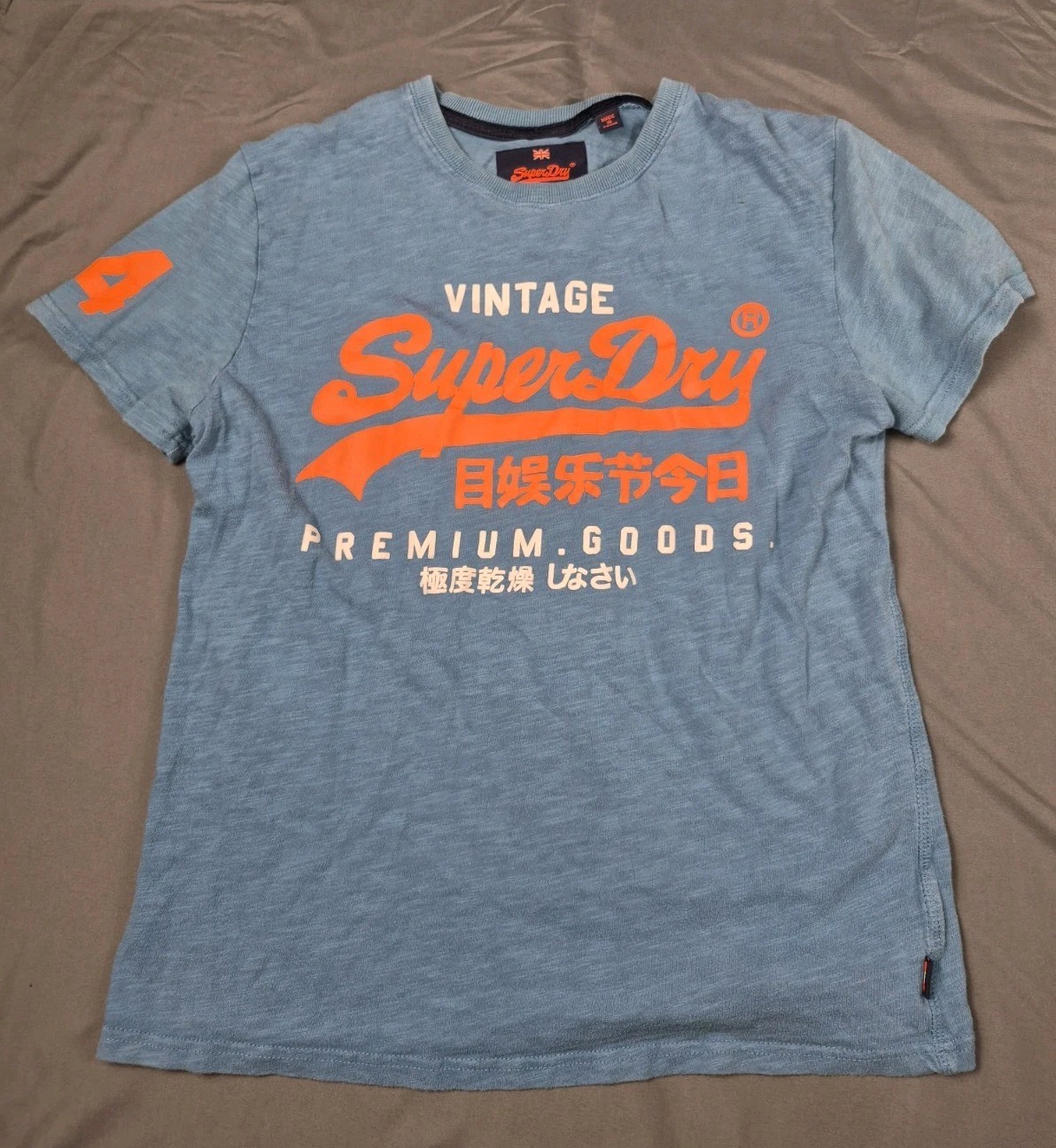 Superdry Premium Goods Mens XL T-Shirt Blue Orange Vintage Logo 19.5” P2P Small gallery
