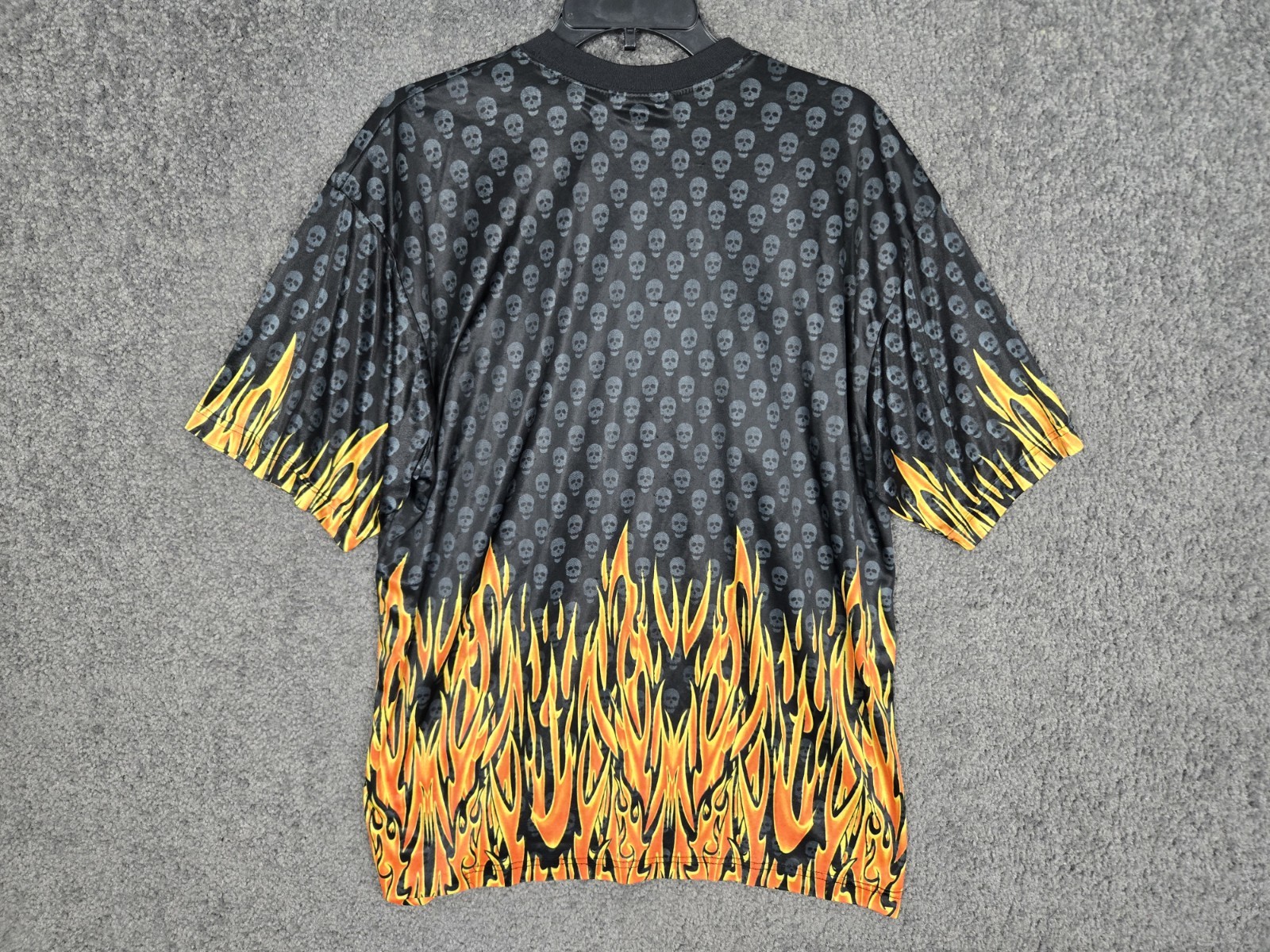 Y2K No Boundaries Skull Shirt Men's XL Sheer Flame 2000s Tribal Skate Polyester gallery