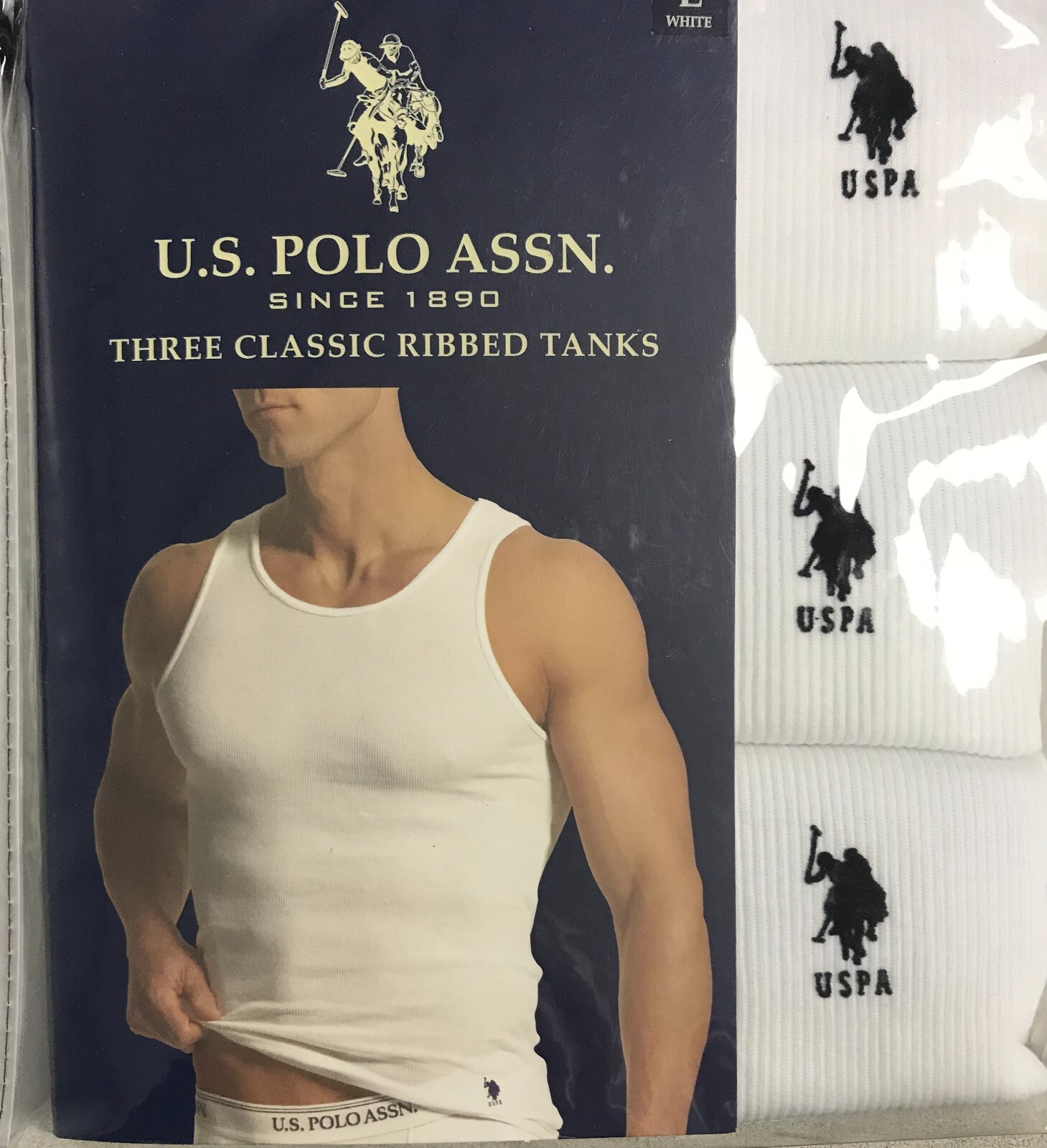 NEW U.S. Polo Assn Men's 3 Pack Ribbed Tanks A Shirts White Sizes Large ONLY gallery