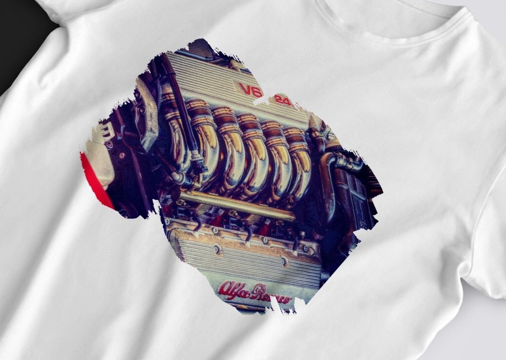 VINTAGE ALFA ROMEO BUSSO ENGINE 3.0 V6 24V CAR JERSEY T-SHIRT