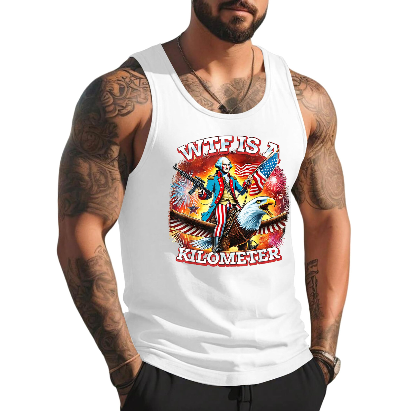 Retro WTF is A Kilometer Funny Patriotic American Freedom Tank Top gallery