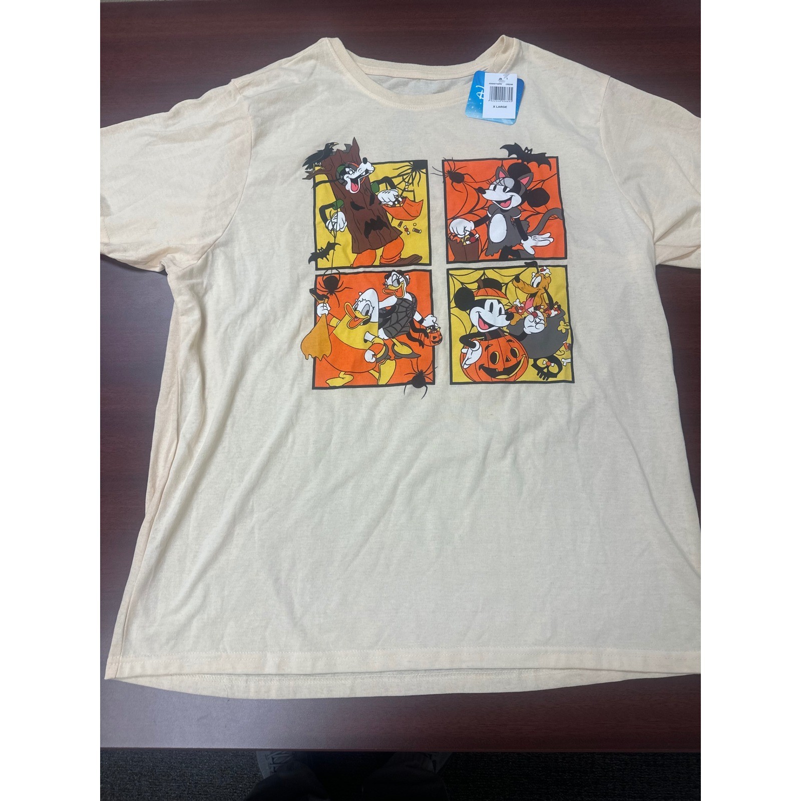Disney Halloween Cream Graphic T-Shirt Size XL Mickey Mouse Donald Duck Goofy gallery